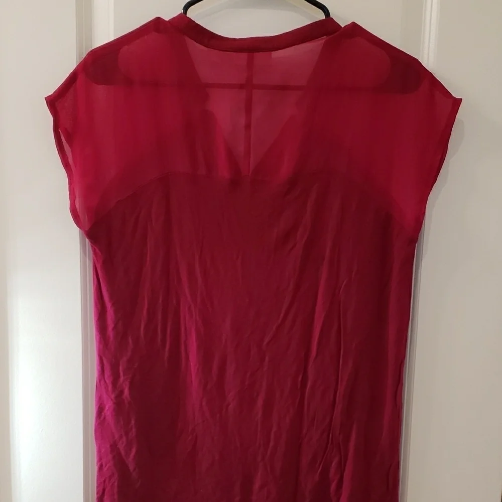 New York & Company Red Polo Collar Cuffed Sleeve Blouse